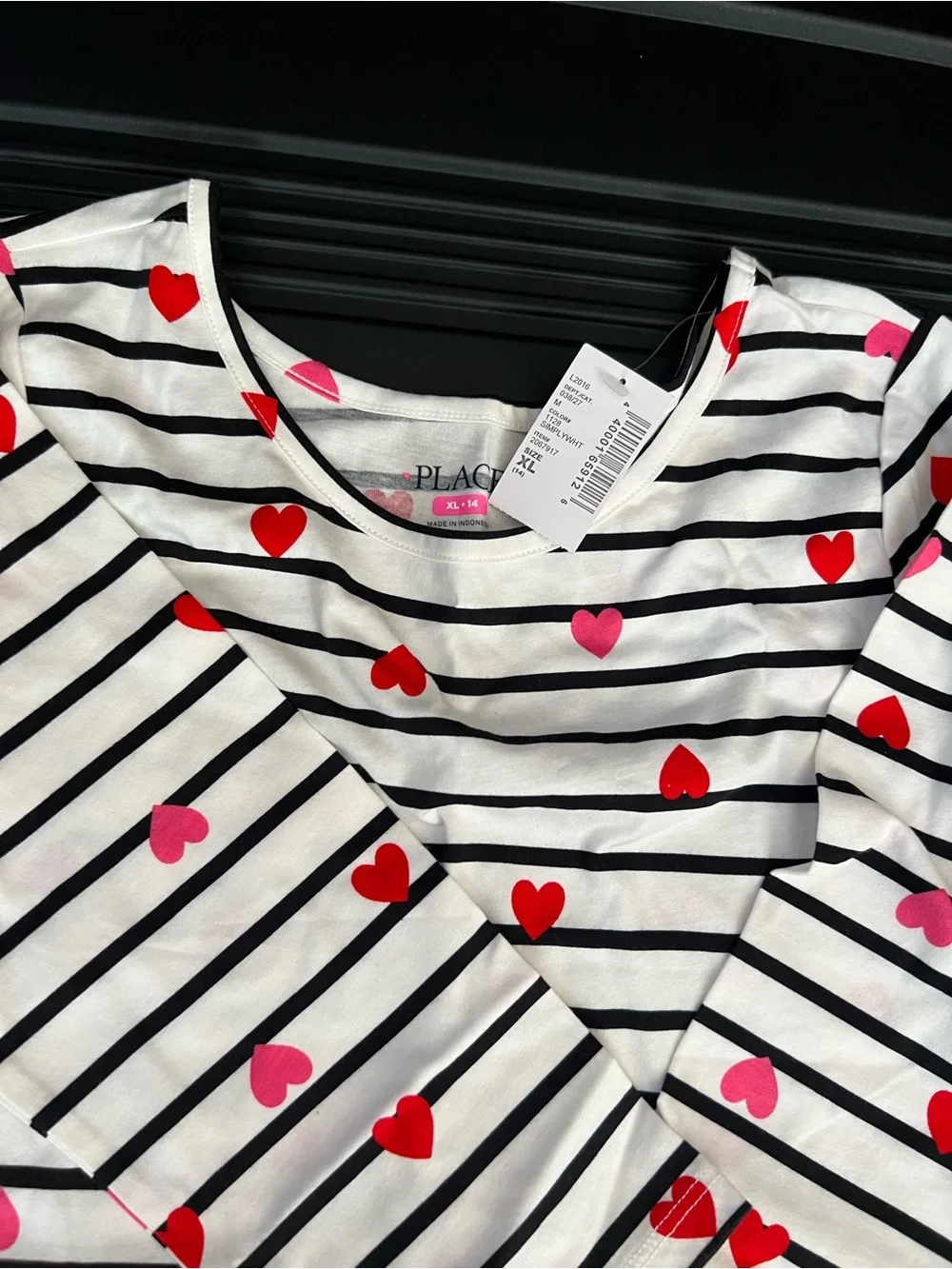 Girls Black Tulle Dress with Striped Heart Print Top
